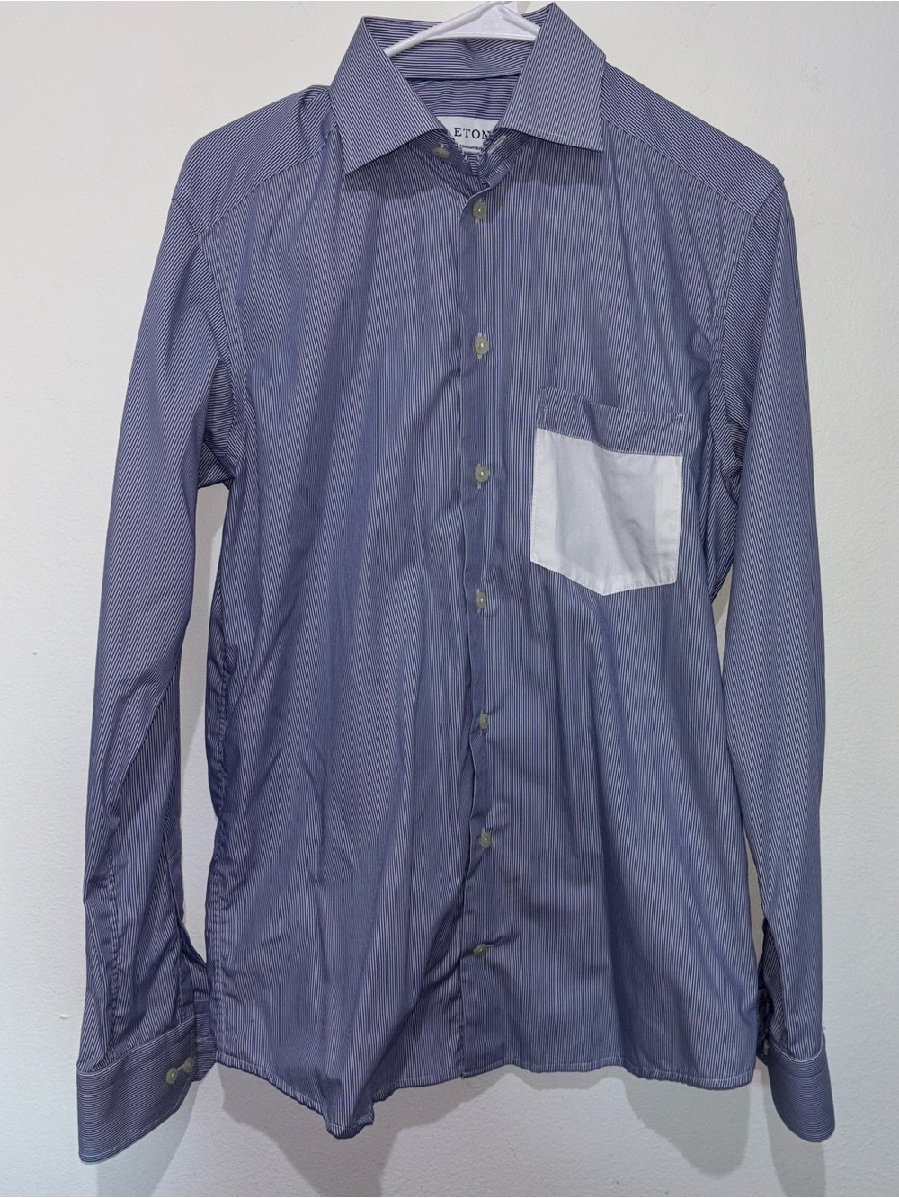 ETON Contemporary Striped Dress Shirt Size 38/15 with White Pocket